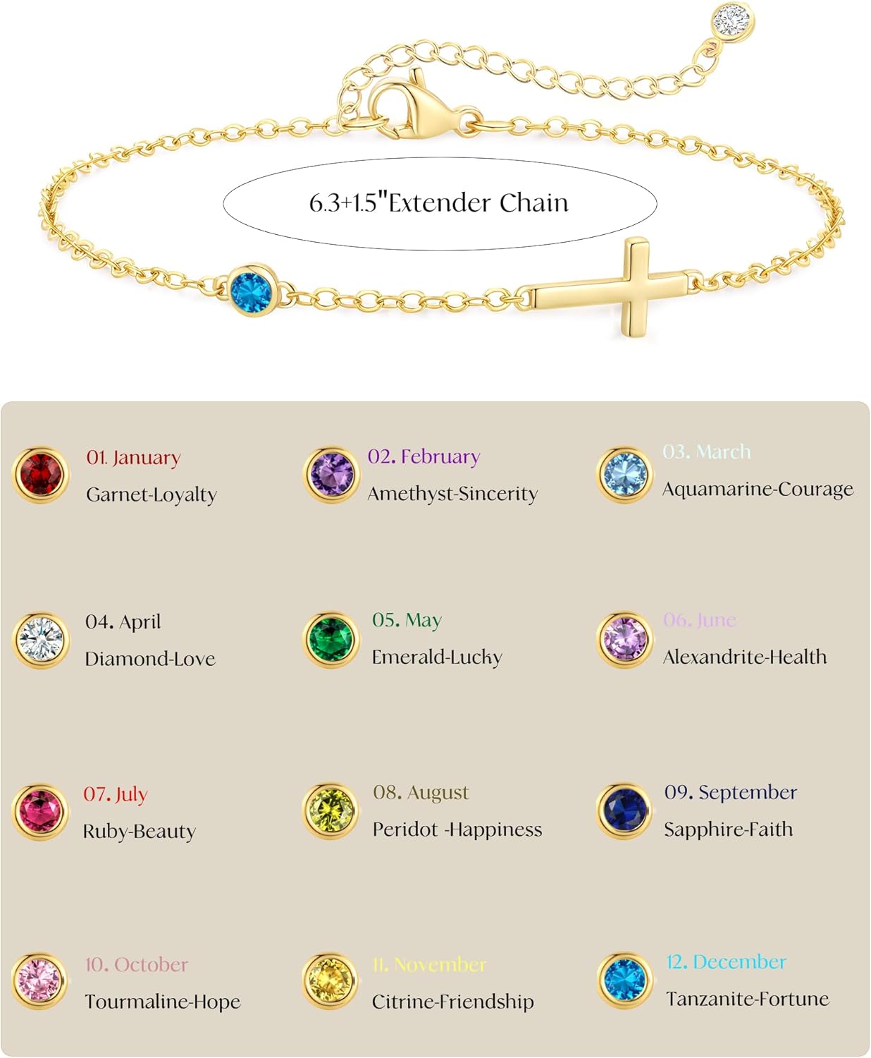 Birthstone Gold Bracelets for Women Non Tarnish Trendy Dainty Charm Cross Bracelet Stack Friendship Bracelets Gold Jewelry - Image 3