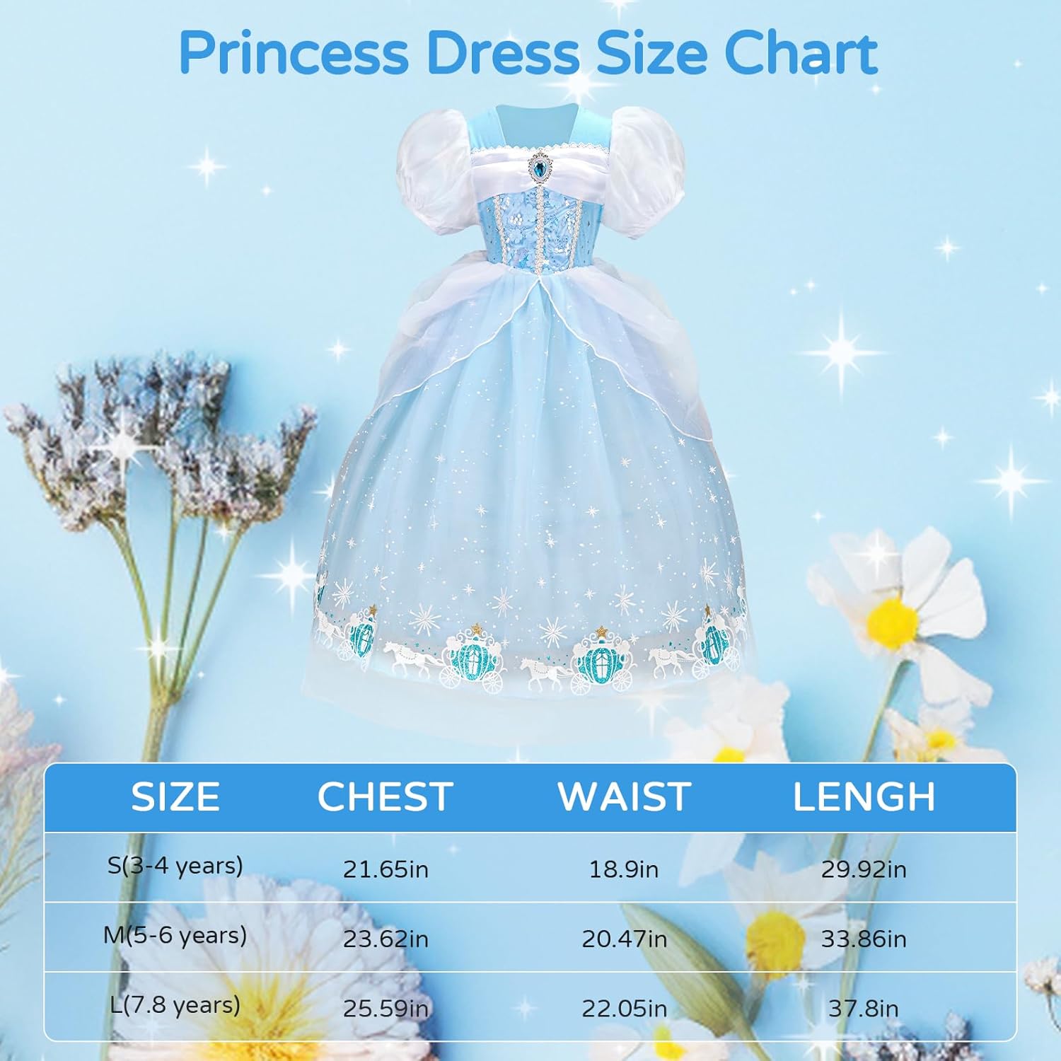 Cinderella Princess Dresses for Girls Halloween Carnival Costume for Little Girls Toddler Outfit Age 3-8