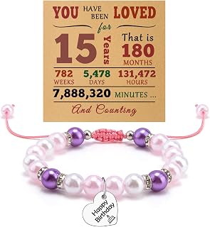 Birthday Gifts Beaded Bracelet Age Gift Ideas Happy Birthday Gift for Women Sister Daughter Niece Granddaughter Her from Mom Dad Grandma Grandpa Jewelry Bracelet with Card