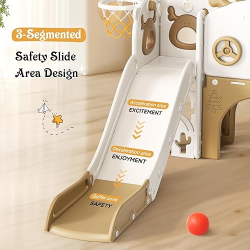 Vista 77 de Tobogán interior para niños pequeños, 8 en 1, para niños de 1 a 3 años, juego con escalador, aro de baloncesto, túnel y espacio de almacenamiento