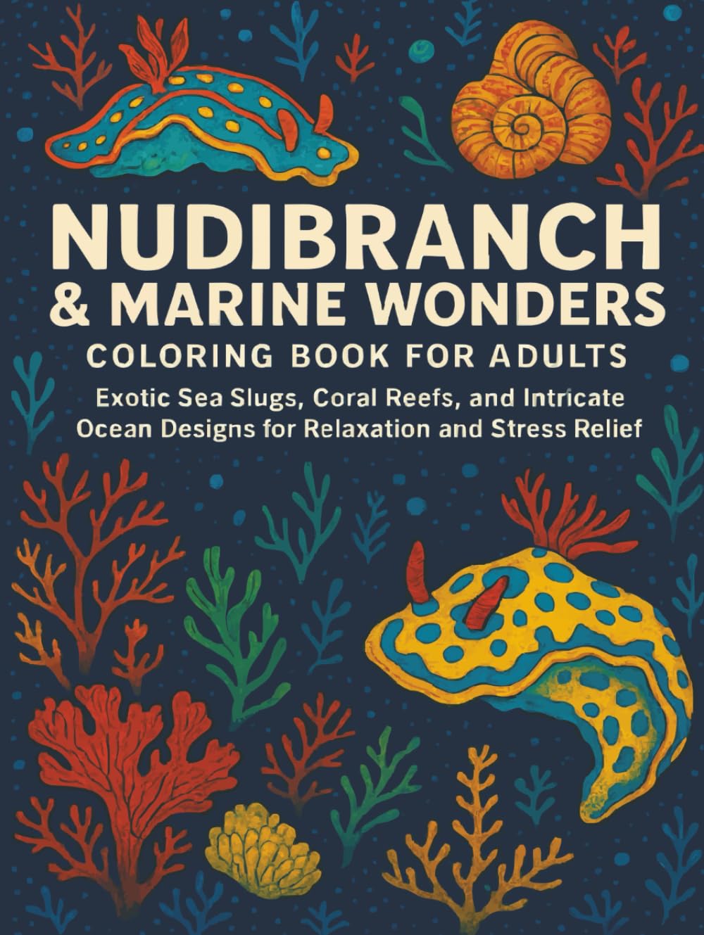 Nudibranch & Marine Wonders Coloring Book for Adults: Exotic Sea Slugs, Coral Reefs, and Intricate Ocean Designs for Relaxation and Stress Relief