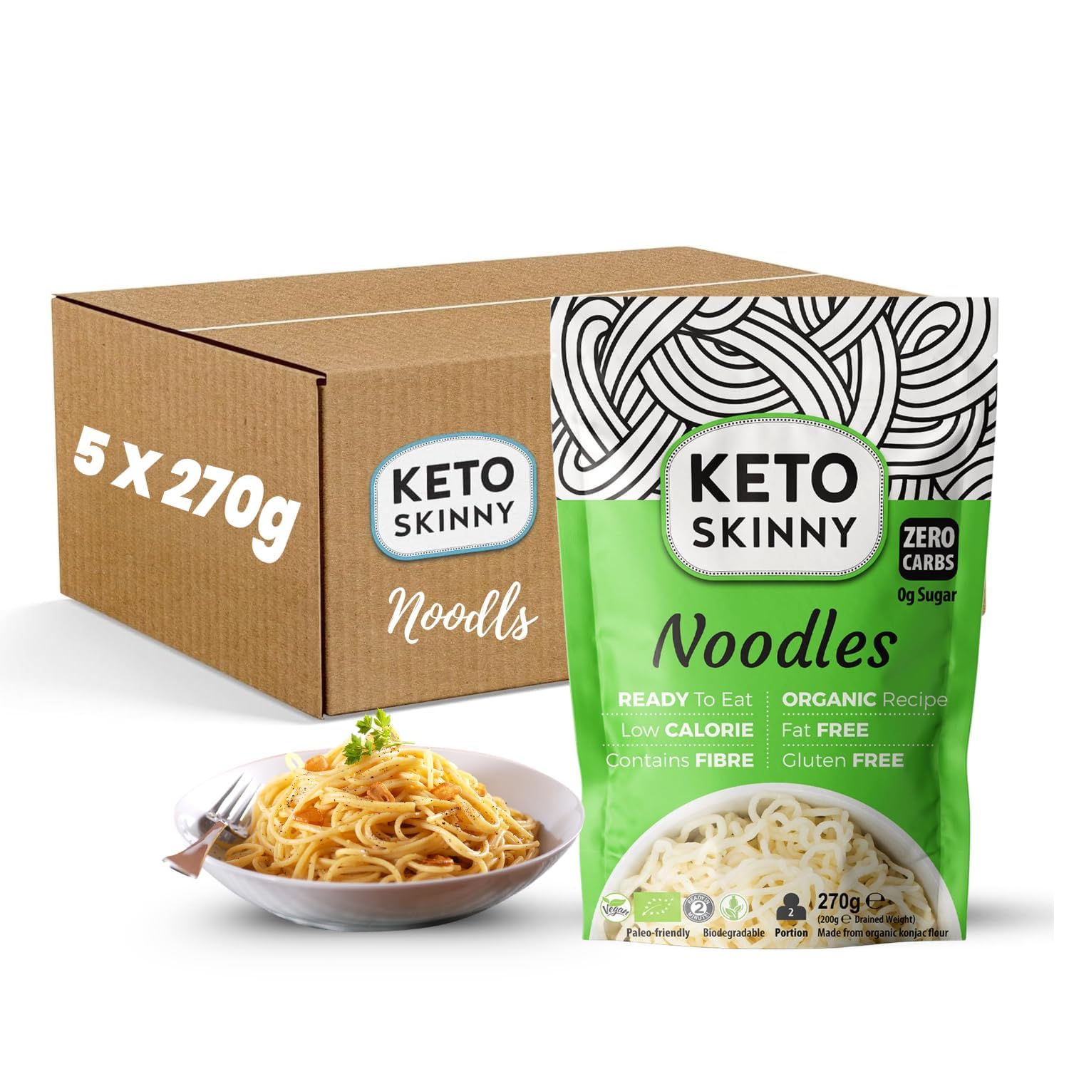 Noodles (Pack of 5, 270g) | Organic Konjac Flour Shirataki | Zero Carb Noodles | Low Calorie | Vegan | Gluten Free | Keto & Paleo Friendly | Ready to Eat Konjac Noodle Alternative