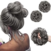 Vista 21 de SarLa - 1 pieza de cabello sintético en forma de moño estilo rizado, recogido y desordenado, y con banda elástica para mujeres