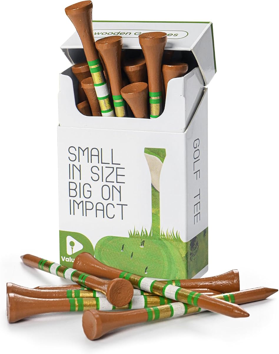 Premium Bamboo Wood Golf Tees Unique Box Design 18-Pack Per Box Value 18/72/180 Pack, Wooden Tees in 2 3/4" 3 1/4" Durable for Golfers, USA Flag Design Pro Tee Choice