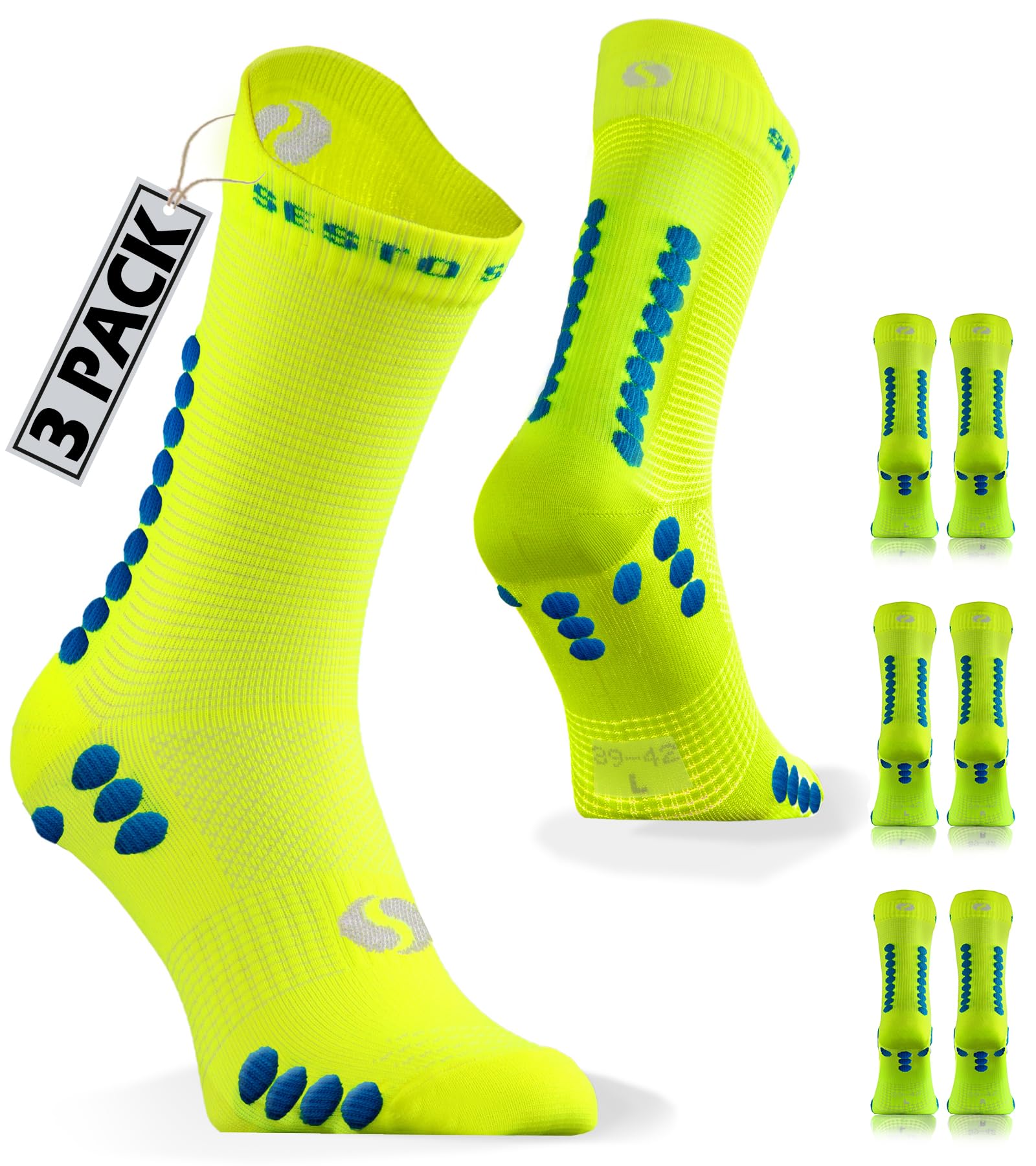 Sesto Senso Unisex 3Pack Neon Yellow 3 Pairs Sports Socks For Men And Women, 43-46