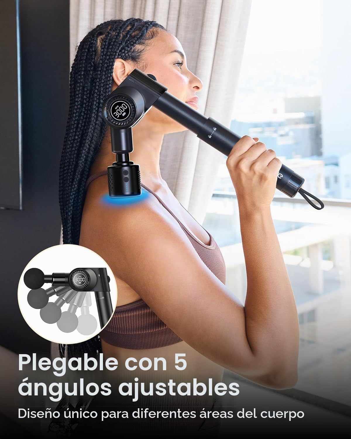 Pistola de Masaje Muscular Calor y frío,Napre Pistola Masaje Massage Gun con Mango Extensible,32 Velocidades Pistola Masajeadora Muscular Cervical y Espalda,Plegable,5 Ángulos Ajustables,LED Screen