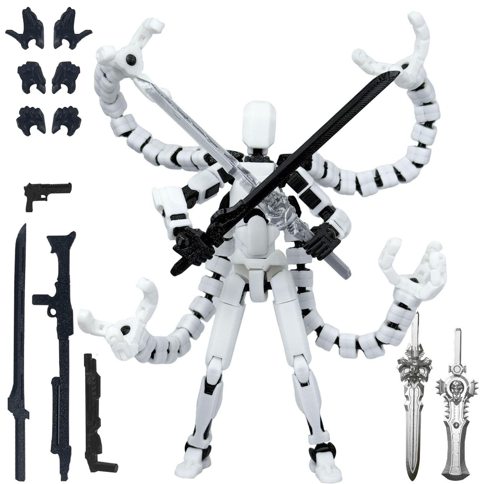T13 Action Figure Already Assembled Accessories,T13 Multi-Jointed Movable,for Collectors Desktop Decorations t-13 Movability 3D Printed Toys (White,