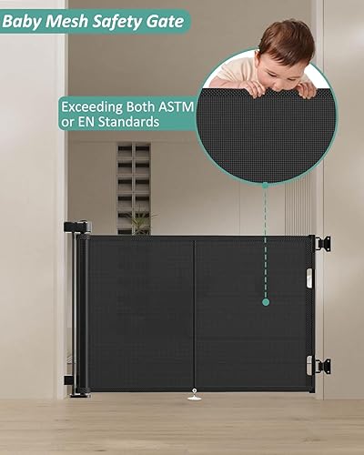 Miniatura 6 de Puertas retráctiles mejoradas para bebés de 59 pulgadas con diseño de tira reforzada para evitar que se arrastren, puerta retráctil de 34 pulgadas