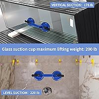 Vista 7 de Ventosas de Servicio Pesado de Aluminio con Mango de Placa de Vacío Sujetador de Vidrio Ganchos para Levantar Vidrio Grande/Elevador de Azul