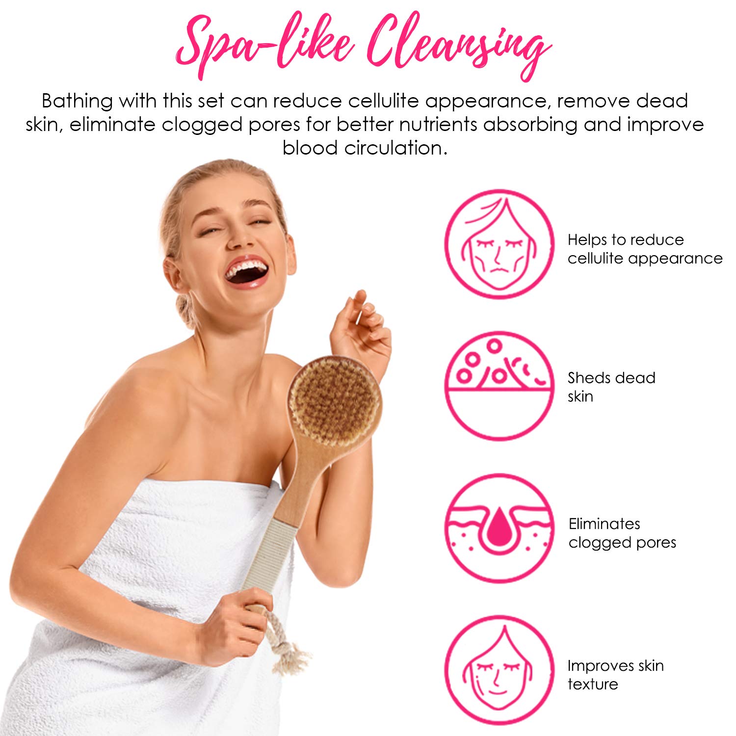 Lingonberry Shower Gel Bath Spa Gift Set All in one - Men & Women Exfoliating Long Handled Body Brush, Sponge Loofah & Body Wash Face scrub