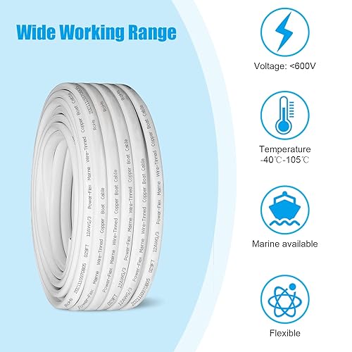 Miniatura 4 de Cable marino triplex de calibre 12, cable de cobre estañado para barco, 100 pies, 12 AWG, estándar de EE. UU., OFC, alambre de cobre libre de