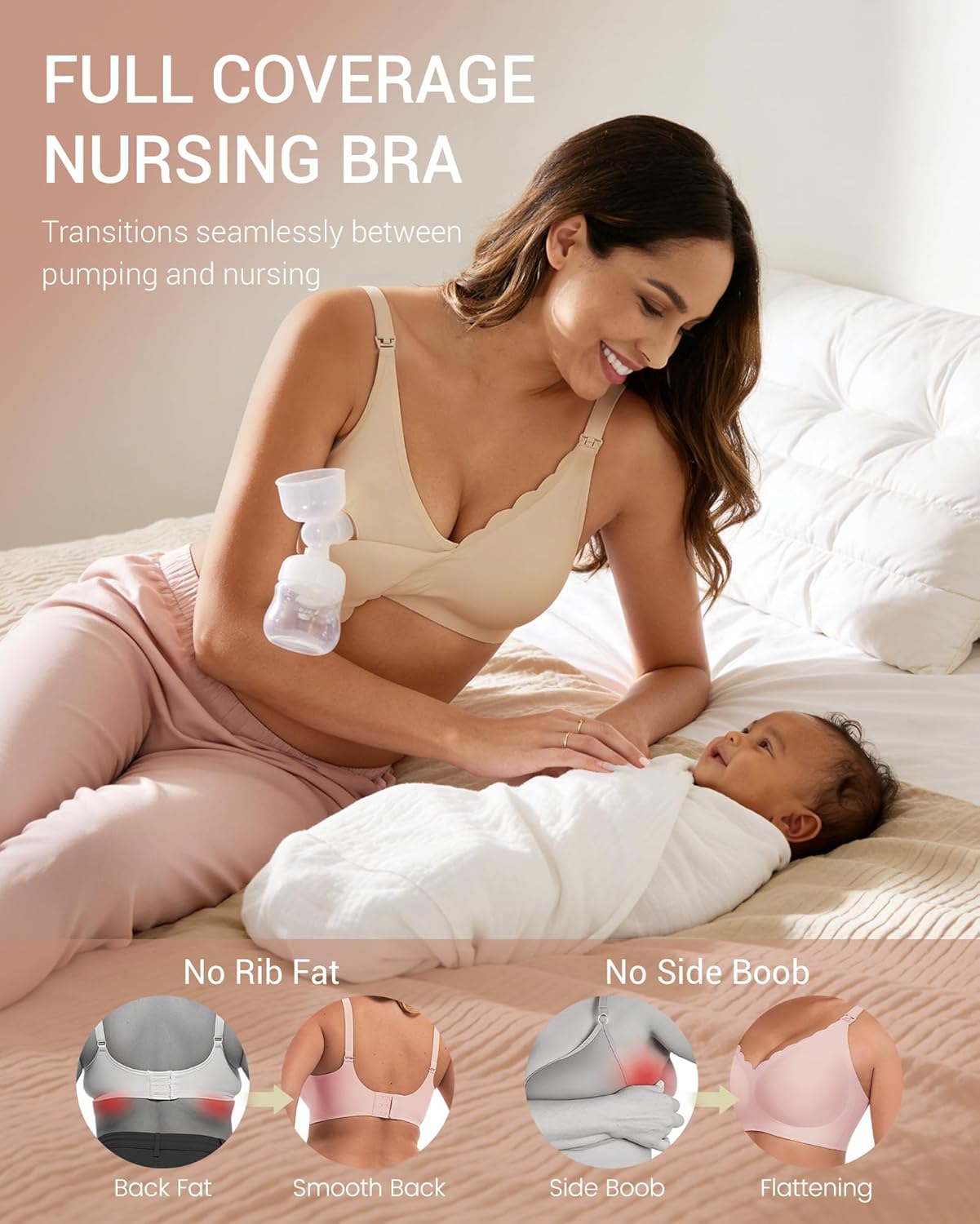 Vinfact Pumping Bra Hands Free-Adjustable Breast Pump Bra Holding & Every Day Bra Wireless Comfortable Bras-Perfect 2 in One