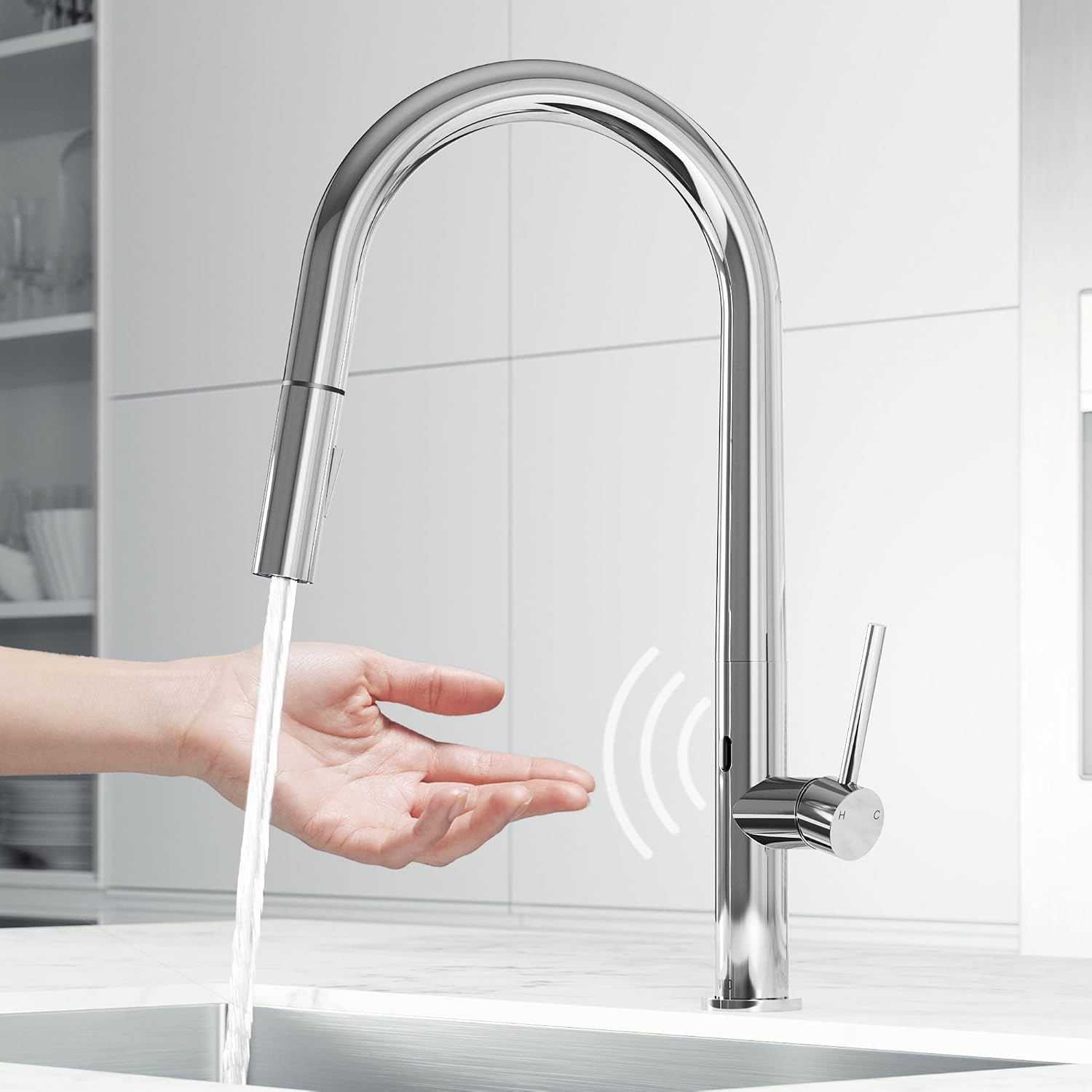 VIGO Greenwich 18'' H Single-Handle Pull-Down Sprayer Kitchen Faucet with Touchless Sensor in Chrome-VG02029CHS