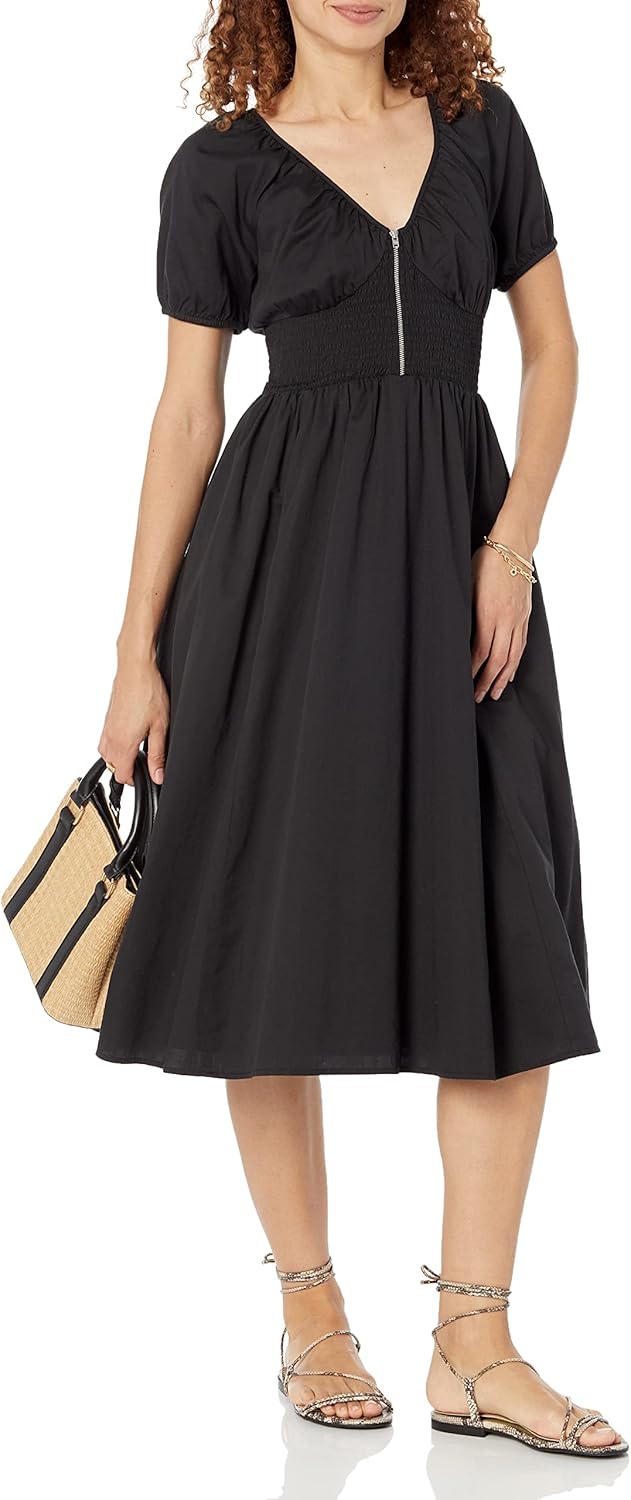 The Drop Womens Daksha Cotton Smocked Zipper Detail Dress - Image 4