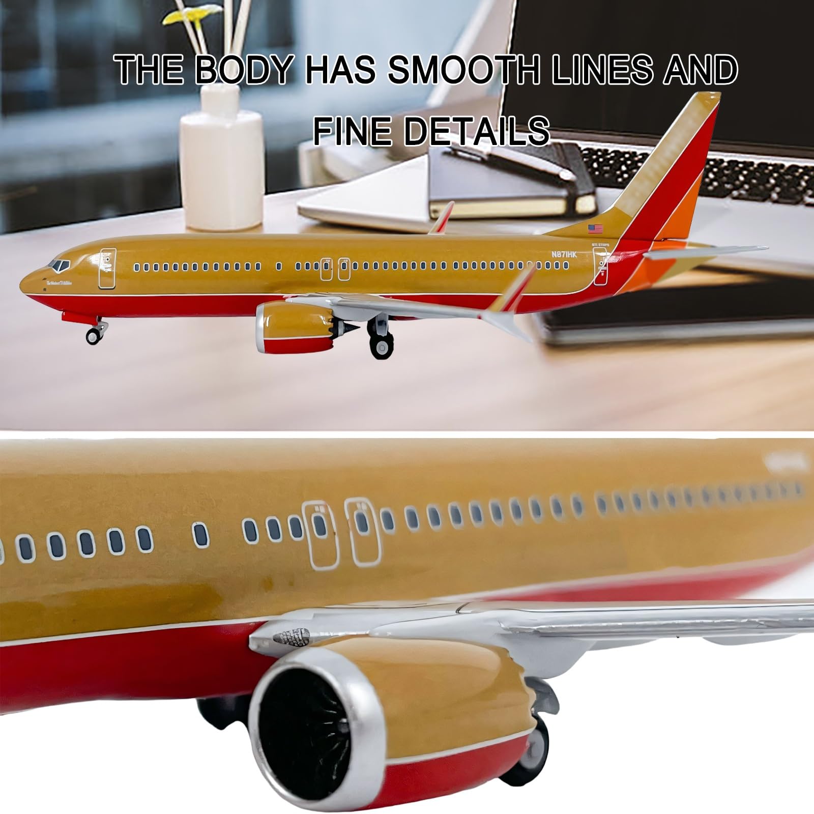 Replica N872CB preassemblata in metallo pressofuso del modello B737 MAX8 in scala 1:400 collezione for esposizione scrivania scaffale, regalo perfetto appassionati aviazione militari adulti