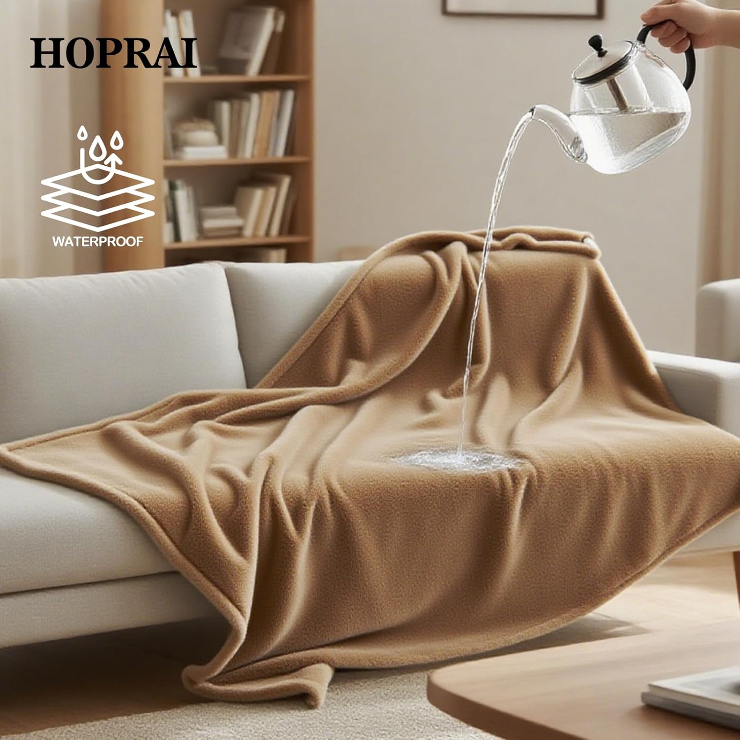 Waterproof Pet Blanket for Medium Large Dogs Washable Fluffy Thick Jacquard Shag Fleece Warm Sherpa Pet Blanket Cats Puppy Couch Protection (Light Coffee XXL85*85inches) - Image 3