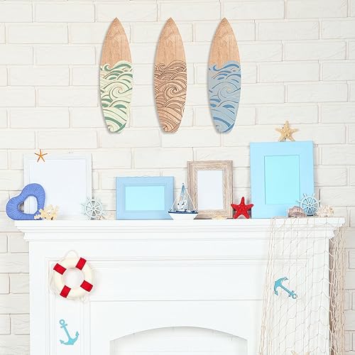Miniatura 7 de RattanView 3 piezas de tabla de surf de madera para decoración de pared para dormitorio, tabla de surf ondulada, decoración de playa, letrero