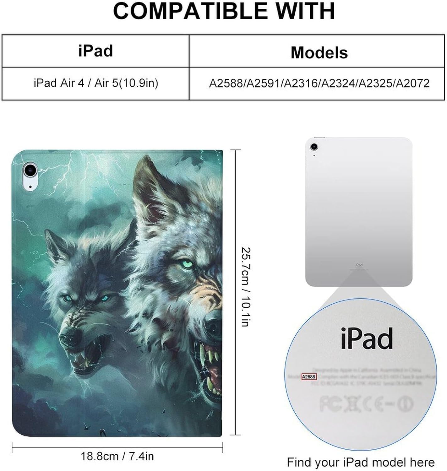 Wolf Printed Case Trifold Stand Protective Cover Compatible with ipad Air5/air4 (10.9in) /ipad Pro 2018(11in)