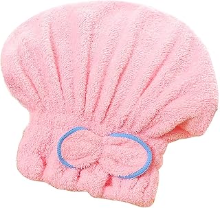 Toucas de secagem de cabelo de microfibra feminina, touca de toalha de cabelo absorvente macia profissional, envoltório de cabeça de secagem rápida com touca de banho de nó de arco para cabelos cacheados, longos e grossos e cabelos molhados, 1 peça (rosa)
