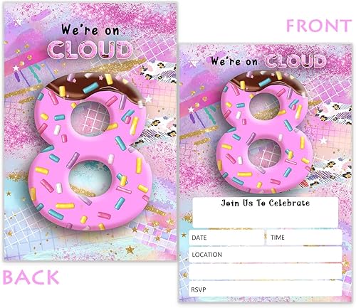 Miniatura 2 de Invitación de cumpleaños número 80 para niña, caramelo de neón de los 80, chocolate y estrellas rosadas, confeti, invitación de cumpleaños,