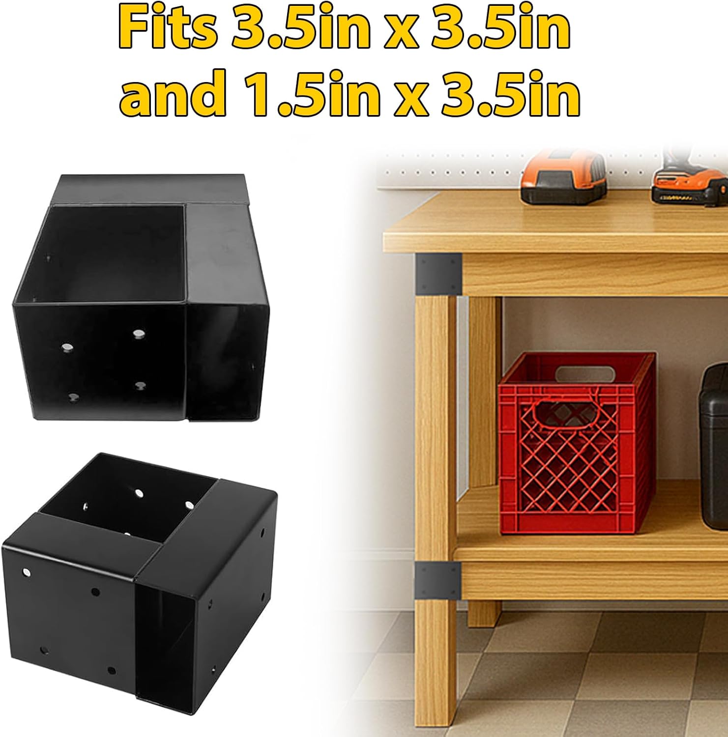 Heavy Duty Workbench Bracket Kit -8 Pcs 3-Way Right Angle Corner Brackets for 4x4 and 2x4 Wood - Used for Workbenches, Garage Shelves, DIY Woodworking Projects