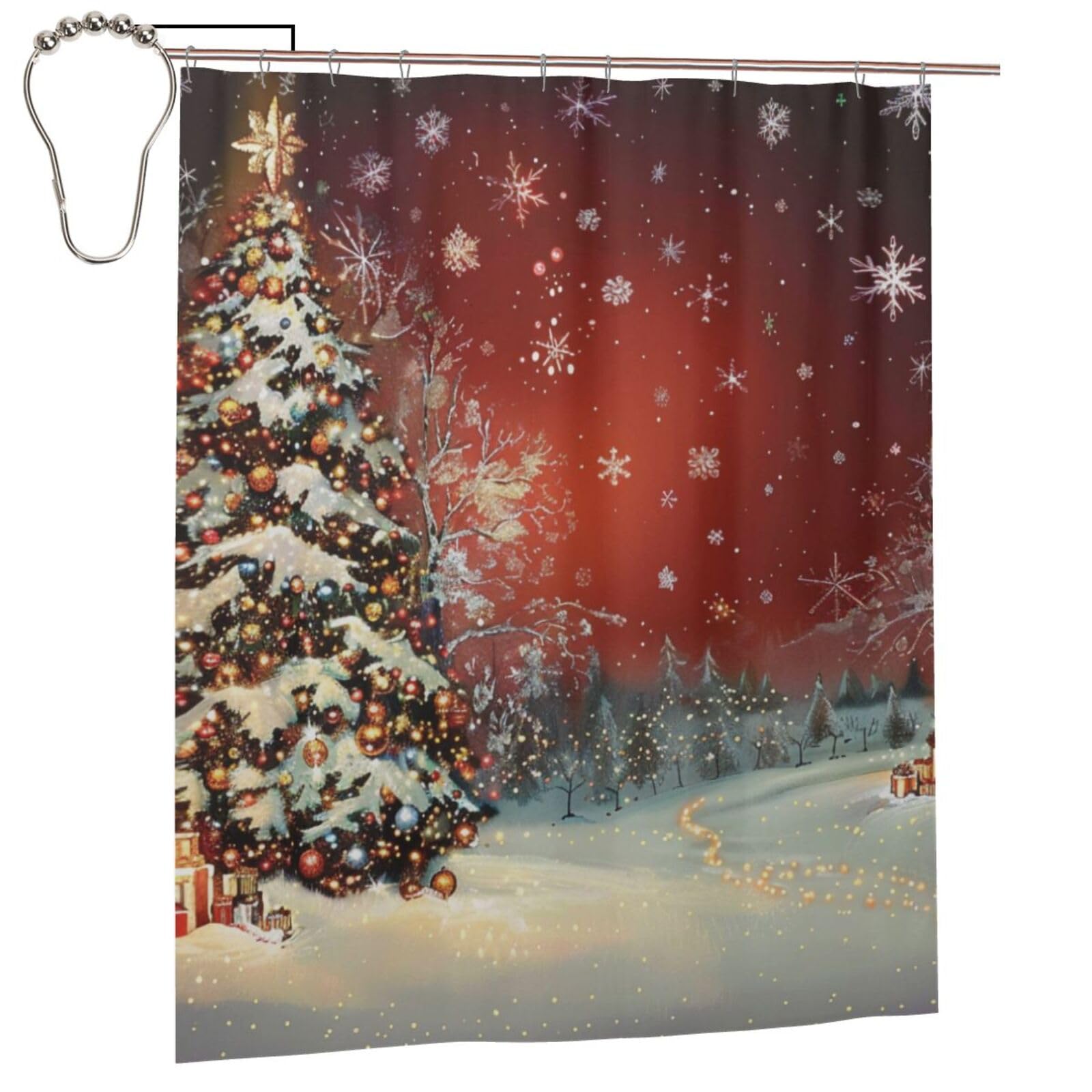 BWWHCCTI Christmas Printed Shower Curtain With 12 Iron Hooks Opaque Quick Drying Waterproof Shower Curtains Sets For Bathroom 152x183 Cm
