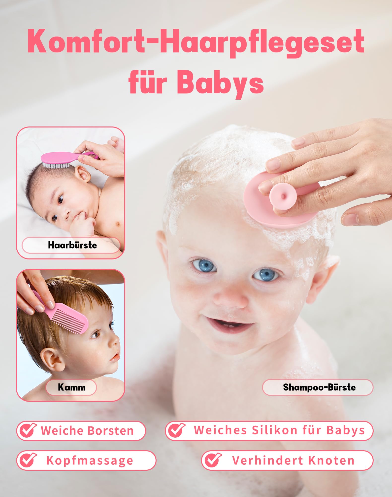 15pcs Trousse de Soin Bebe Kit Trousse de Toilette Bebe pour Prendre Soin kit de Soins pour bébé Professionnel Sans BPA Accessoires Bebe Naissance Fille pour Voyage Maison - Rose