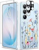 Vista 76 de GVIEWIN Funda protectora para Samsung Galaxy S25, transparente floral, delgada, a prueba de golpes, para mujer, no se pone amarilla, con protector