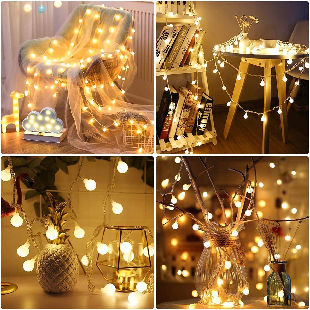Ligarko Łańcuch świetlny na baterie, wodoodporny, 7 m, 60 diod LED, 8 trybów z pilotem zdalnego sterowania, łańcuch świetlny do ogrodu, na ślub, imprezę, dekoracja bożonarodzeniowa (ciepła biel)