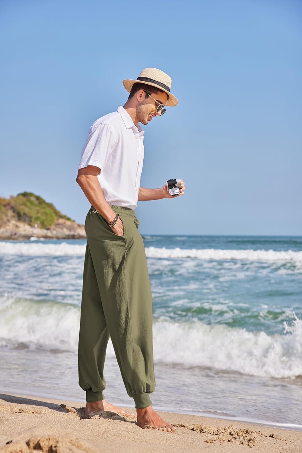 COOFANDY Men Hippie Harem Pants Baggy Linen Cotton Boho Yoga Pants Summer Beach Pants Casual Drop Crotch Trouser - Image 3