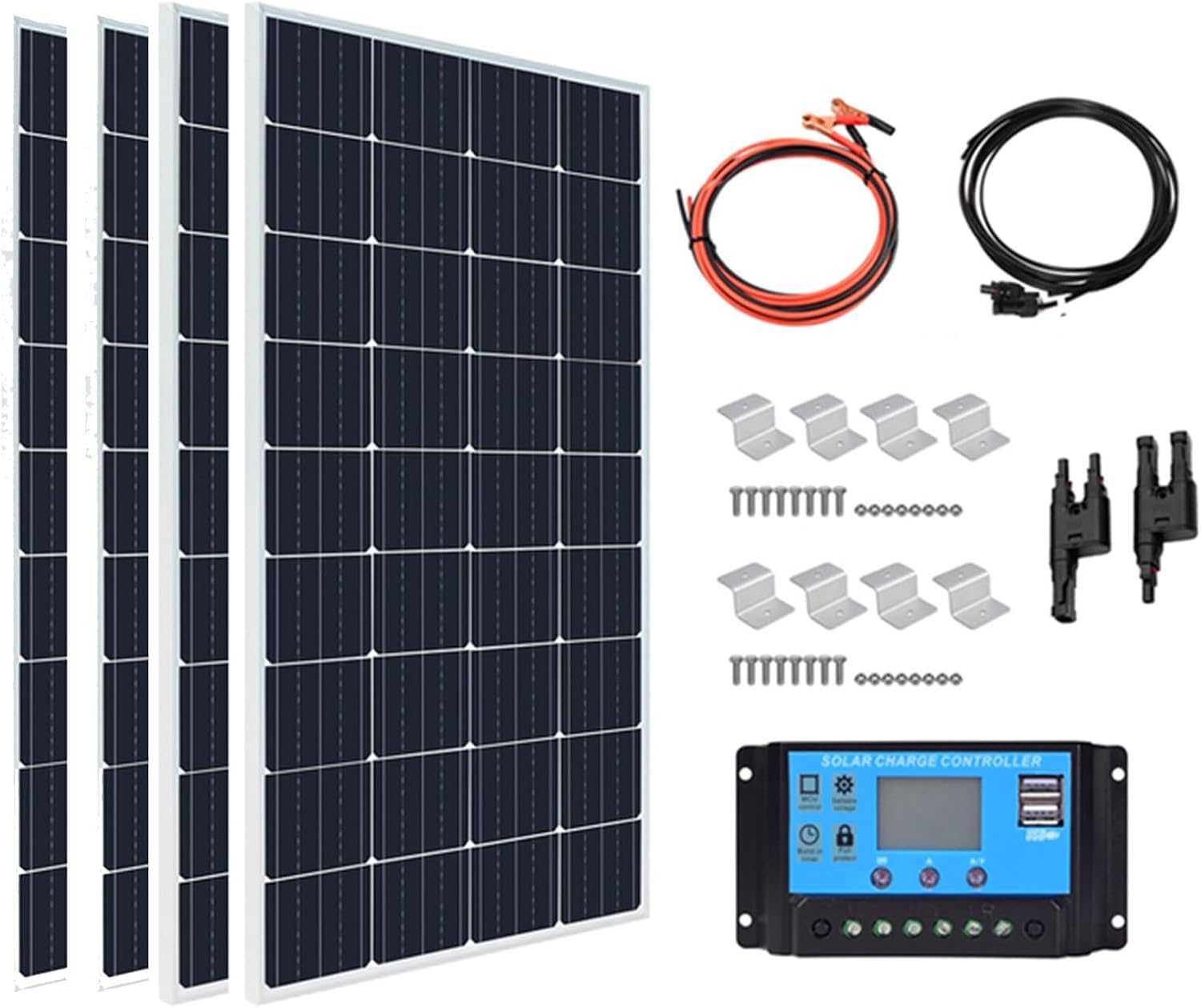 Zestaw Monokrystalicznych Paneli Słonecznych 400w 12v Z Regulatorem ładowania 40a Do Przyczep Kempingowych, Przyczep Podłodziowych, Kamperów, łodzi, Four