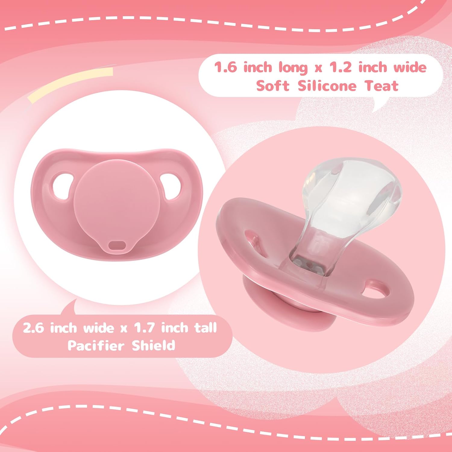 Clear Silicone Adult Pacifier: Wider & Fuller Shell Binky for Anxiety & Stress Release - DIY Re-Assembled Large Teat Paci Gift for Autism Pink - Image 2