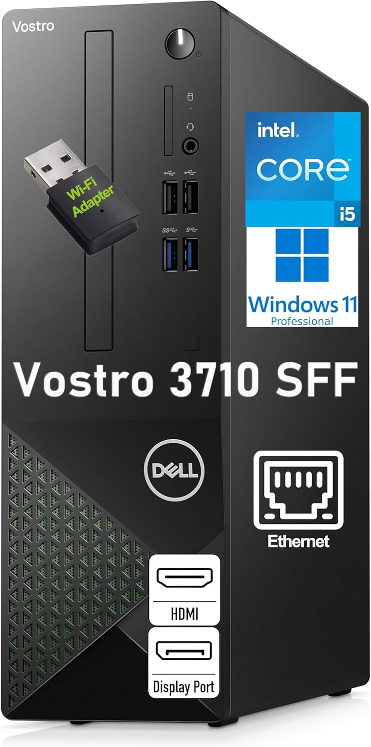Dell Vostro 3710 SFF Small Form Factor Business Desktop Computer, Intel 6-Core i5-12400 (Beat i7-11700), 16GB DDR4 RAM, 512GB PCIe SSD, USB WiFi Adapter, RJ-45, HDMI, DisplayPort, Windows 11 Pro