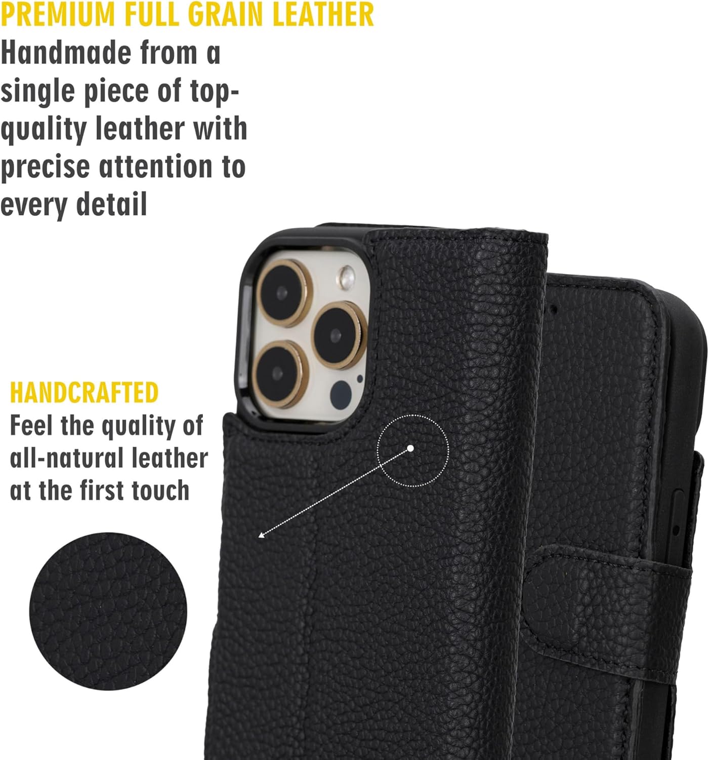 BLACKBROOK Case for iPhone 16 Pro Wallet Case for Men and Women, Carter Full Grain Leather 2-in-1 Set for MagSafe Charging, Cash, ID and 4 Card Slots with RFID, Compatible with iPhone 16 Pro