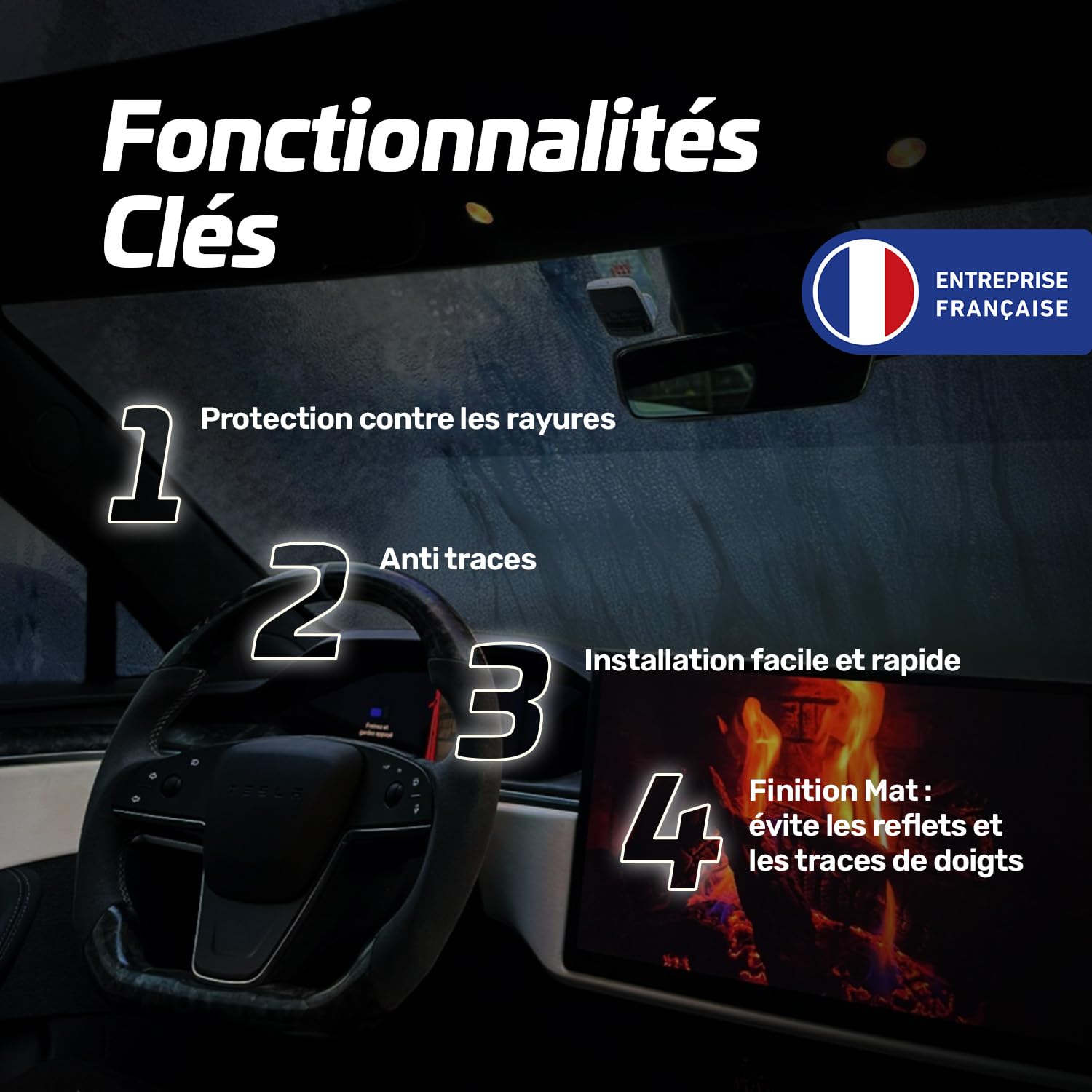 Verre de Protection Écran Central - Finition Mat – Tesla Model 3 Highland (2024) & Model Y Juniper (2025) – Anti-reflet – Installation Facile