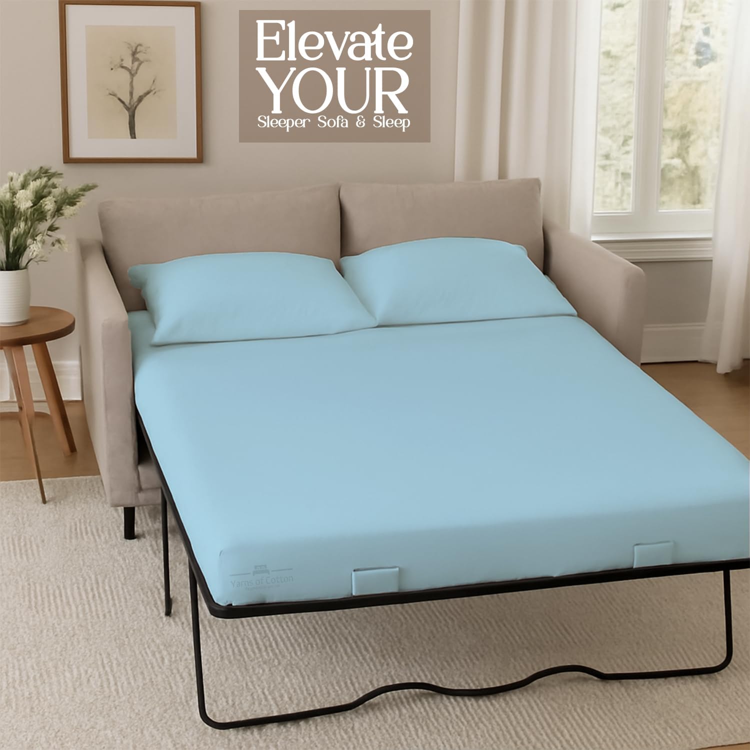 Sleeper Sofa 4 Piece Bed Sheet Set Premium Quality 100% Cotton 500 Thread Count, Smooth & Super Soft Sateen Weave, Extra Soft Bed Sheets, Wrinkle Free, 6 Inch Deep Pocket (Full, Light Blue)