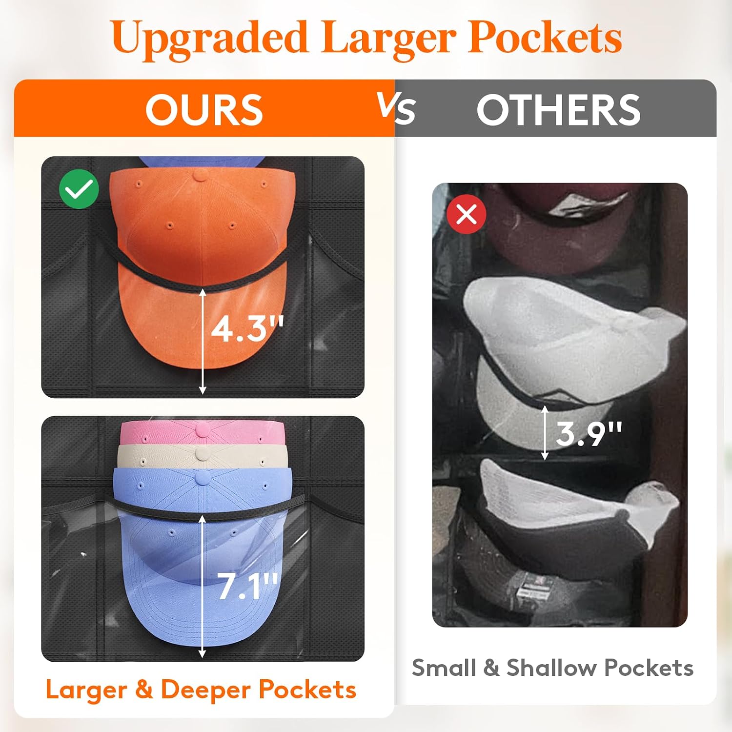 Lifewit Over The Door Hat Organizer for Baseball Caps, 18 Clear Deep Pockets Hat Rack Stand with 2 Hooks, Hanging Hat Storage, Cap Holder Hat Hanger for Protection and Display, 1 Pack thumbnail