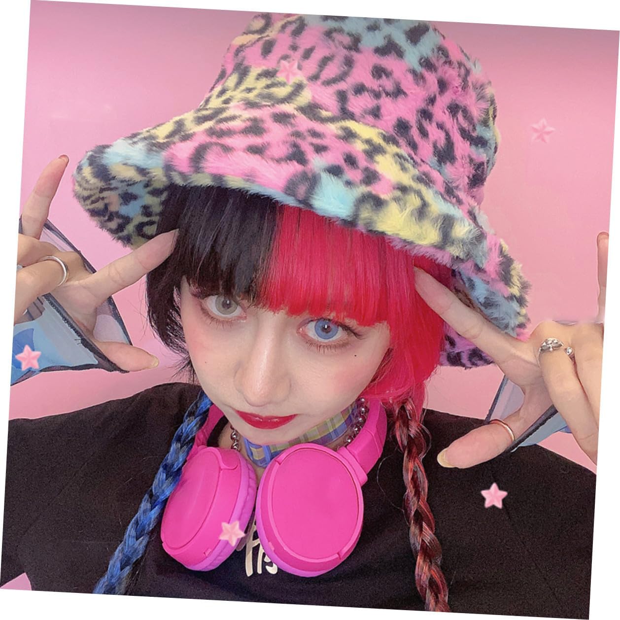 VANZACK Winter Plush Fisherman Hat Leopard Print Bucket Cap Women’s Warm Autumn Soft Fluffy Hat Size M 56-58cm Multi