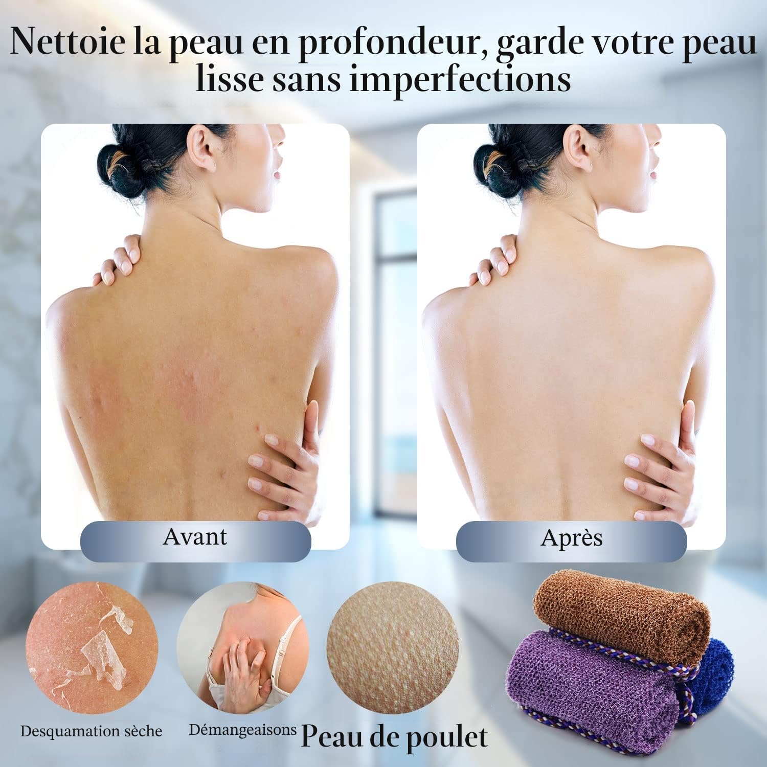 Pinkiou 3 Pièces Eponge Exfoliante Africaines, Gratte Dos Douche, Brosse Exfoliante Douce et Rugueuse - Convient Aux Hommes et Aux Femmes - Idéal pour Exfoliant pour le Corps et Lave Dos