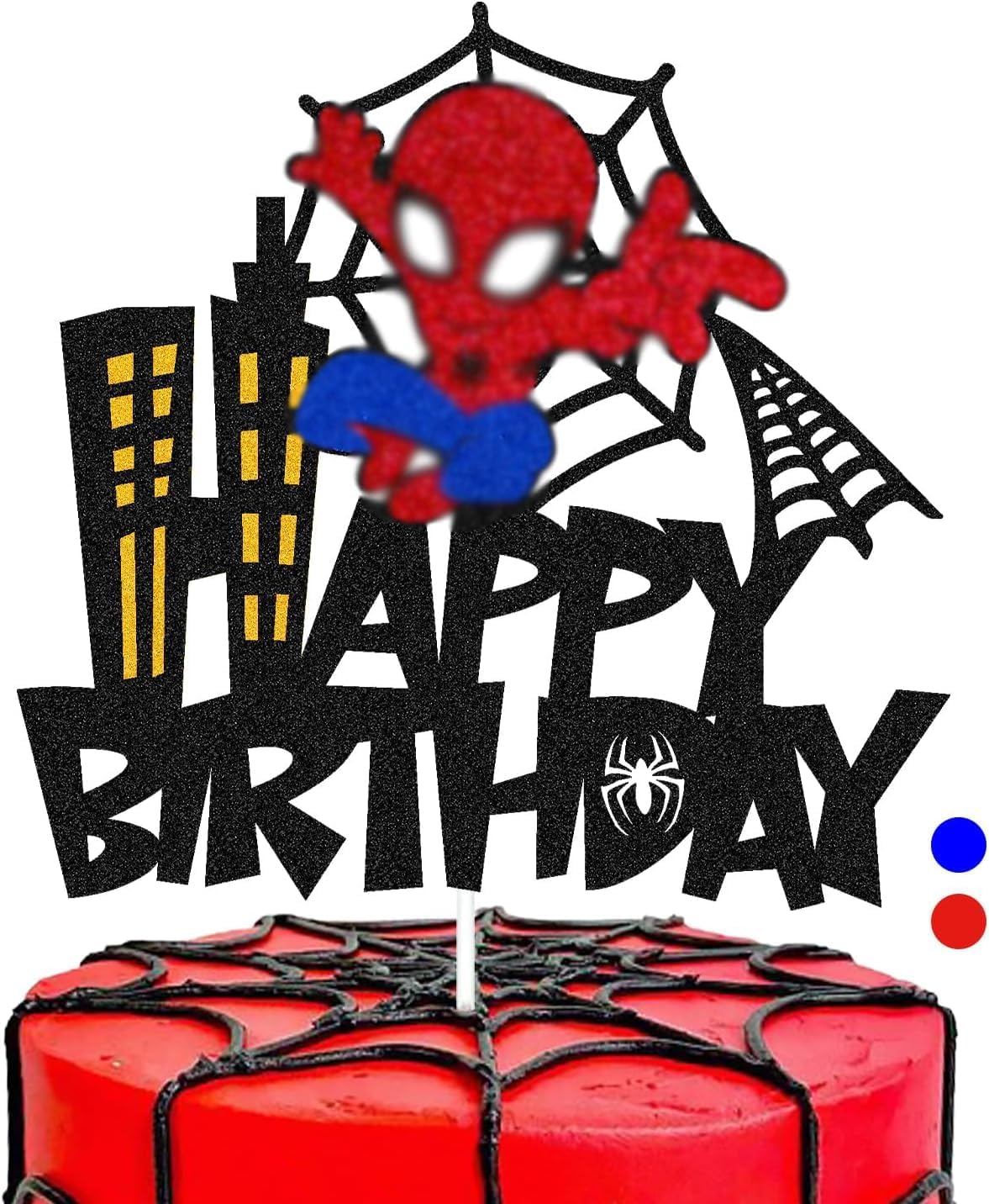 Confetti Baby Superhero Happy Birthday Cake Topper - Glittery Spide Decoration for Boys' and Kids' Birthday Parties