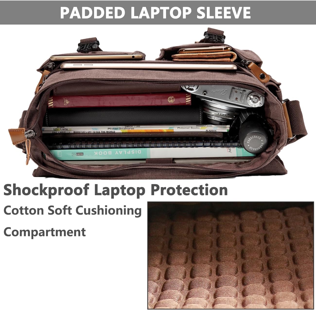 Messenger Bag for Men,VASCHY Vintage Water Resistant Canvas Satchel 14 15.6 17inch Laptop Briefcase - Image 6