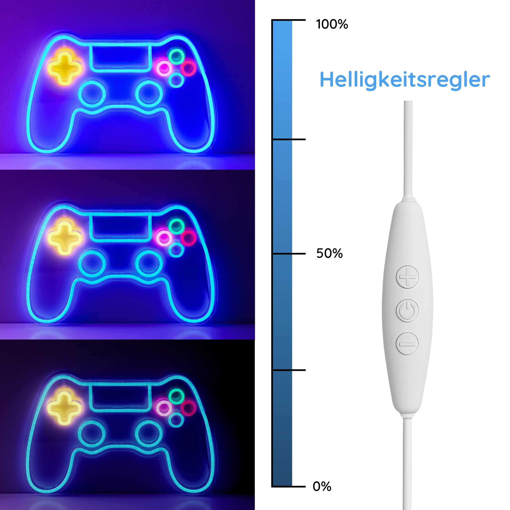 NELUX Neon LED Gaming Room Deko Schild Controller, Neon Gamer Sign Wand Zimmer Lampe, Gaming Beleuchtung Setup Licht Light, Neonschild Wall Schilder Wanddeko. USB-Verbindung mit Dimmer.