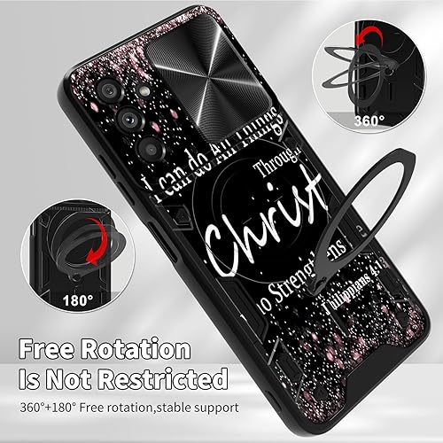 Vista 279 de Funda para Samsung Galaxy A13 5G con cubierta deslizante para lente de cámara y anillo giratorio de 360 grados, soporte híbrido de doble capa Flores