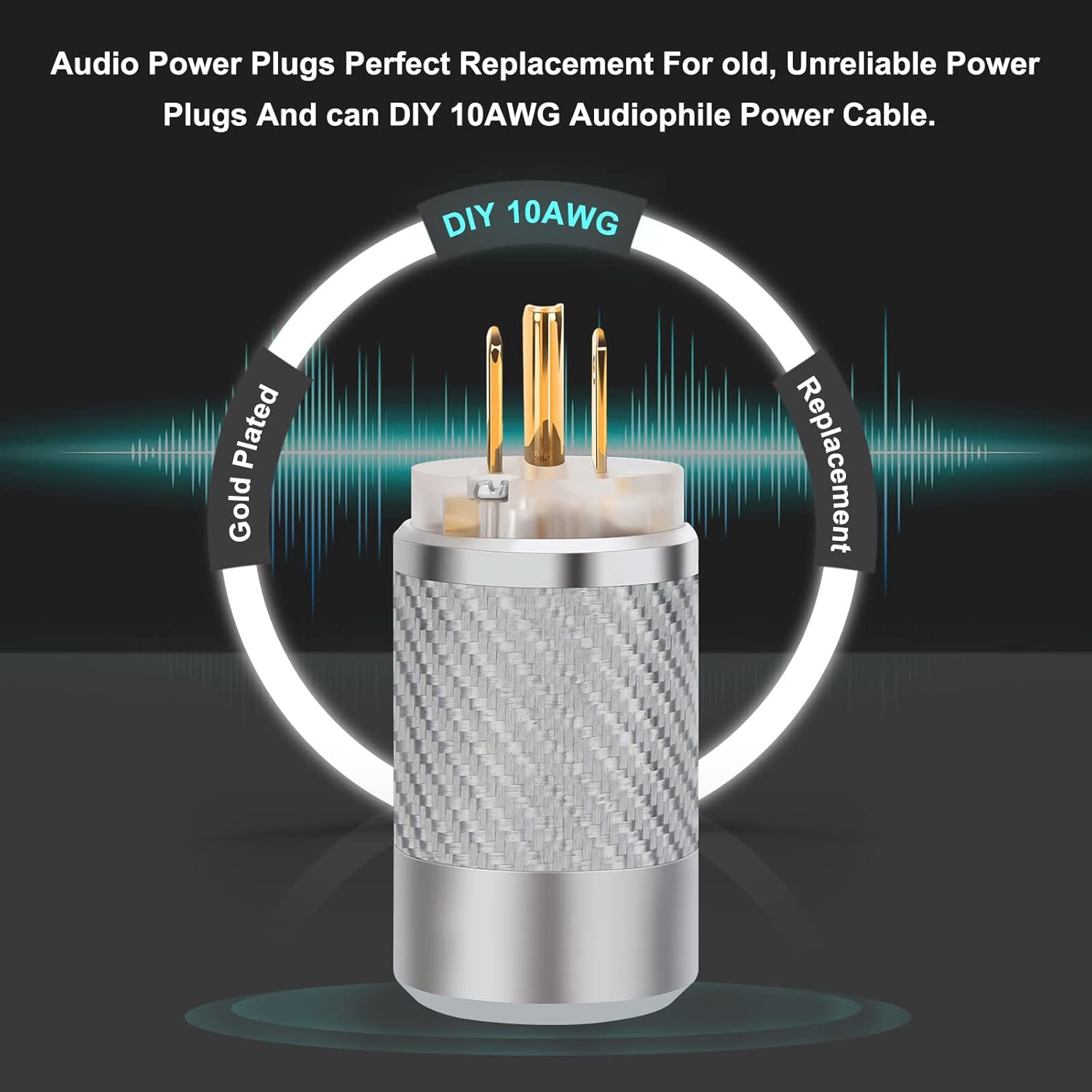 Monosaudio Audio Power Plug Black Carbon Fiber Transparent Aluminum Shell 10A/250V 15A/125V Power Connector Brass IEC320 C13 Connector for DIY Audiophile Power Cord Audio Power Cable (Gold Plated)