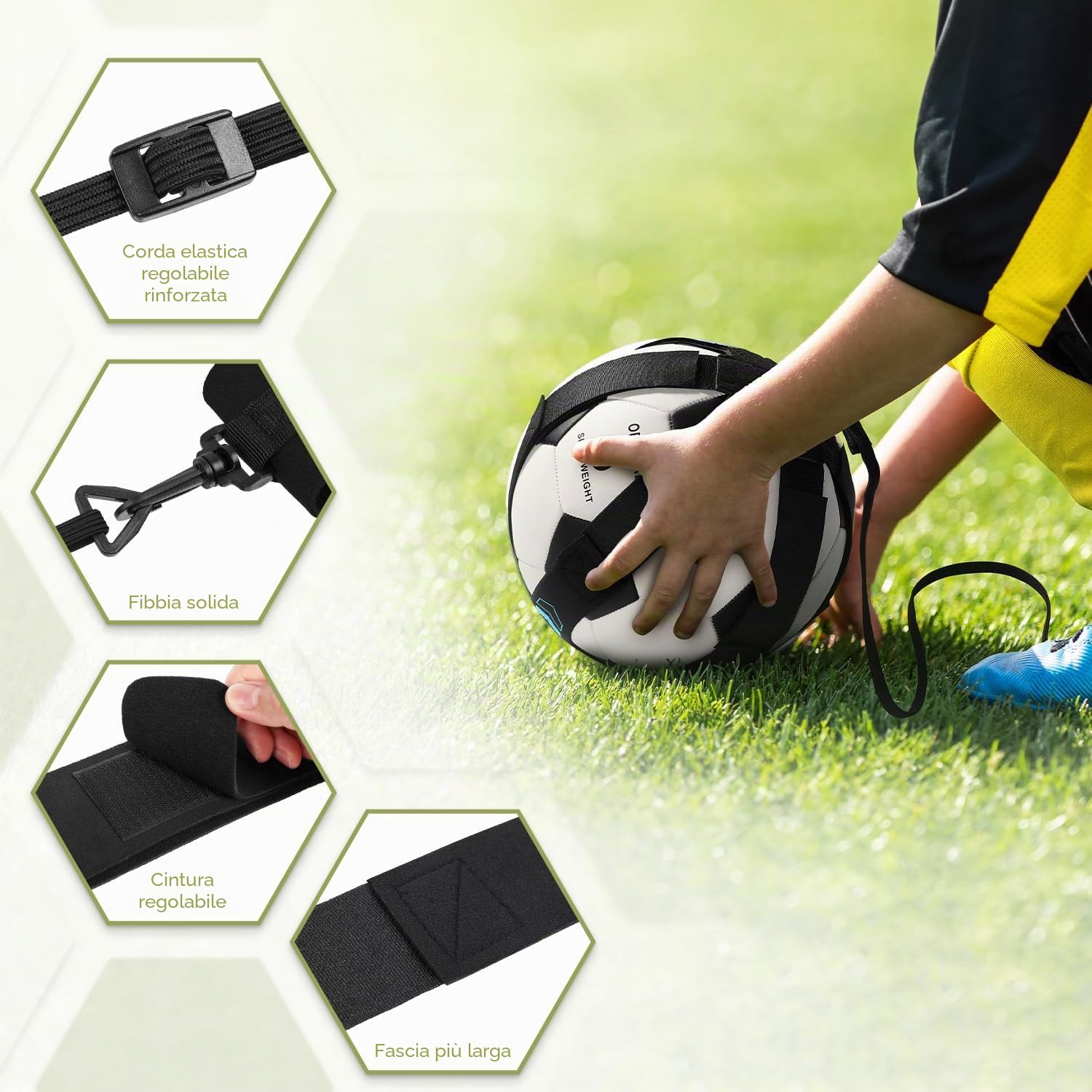 GHB Trainer da Calcio Accessori per L’Allenamento Individuale con Cintura Regolabile Bambini per Controllo Palla e Pallone Regalo per Bambino