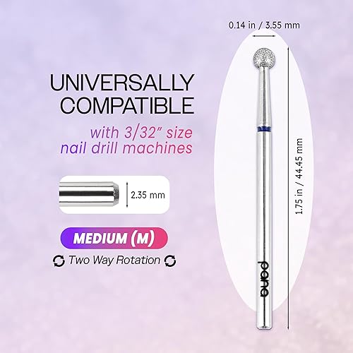 Miniatura 2 de PANA Broca de bola de carburo de diamante de 332 pulgadas, estilo 05, grano medio, brocas profesionales para uñas de gel acrílico, manicura seca,