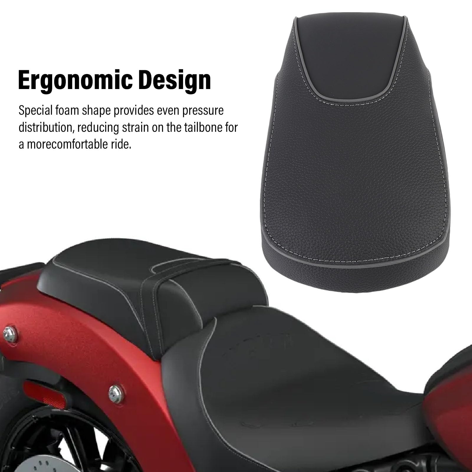 Vikye Coussin de Siège de Moto Passager, Coussin Arrière de Moto Ergonomique et Respirant en Cuir PU pour Indian Scout Sixty Bobber 2025+