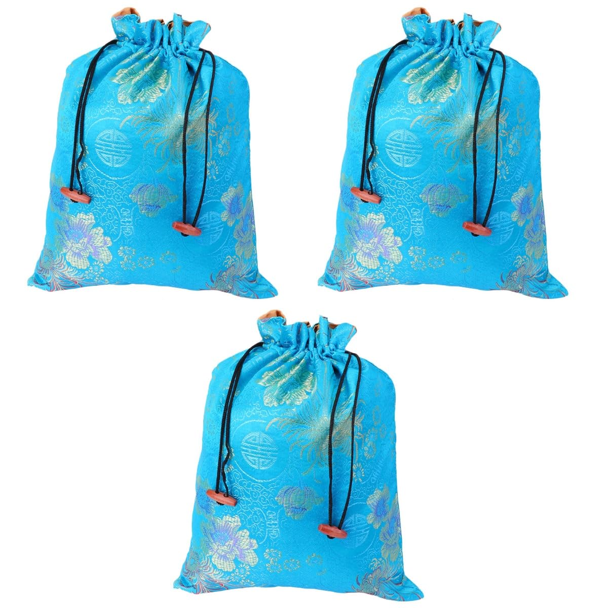 LUOZZY 3 Pcs Silk Drawstring Bag Chinese Jewelry Pouch Storage Bag for Wedding Party (Blue, Random)