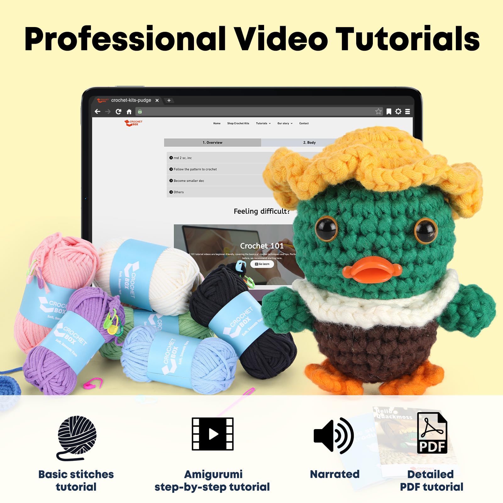 Crochet Kit for Beginners: Green Duck, Starter Crochet Kit for Adults Teens All You Need in, Step-by-Step Video Tutorials, Instructions - Image 4