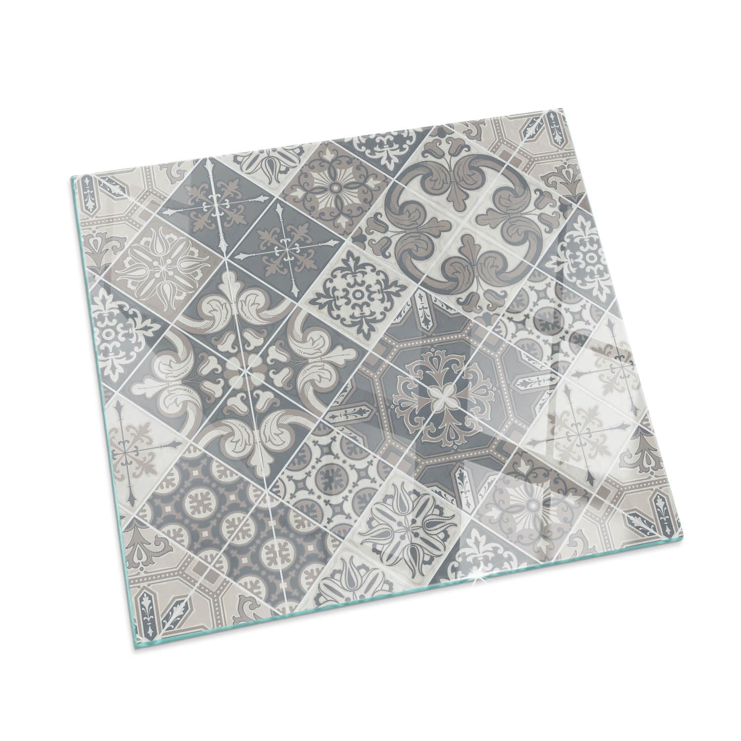Piastra per camino e stufa 50x50 cm Protezione del Pavimento di Vetro Temperato Quadrato Resistente a Scintille Design Elegante Resistente alle Alte Temperature - Motivo decorativo a mosaico